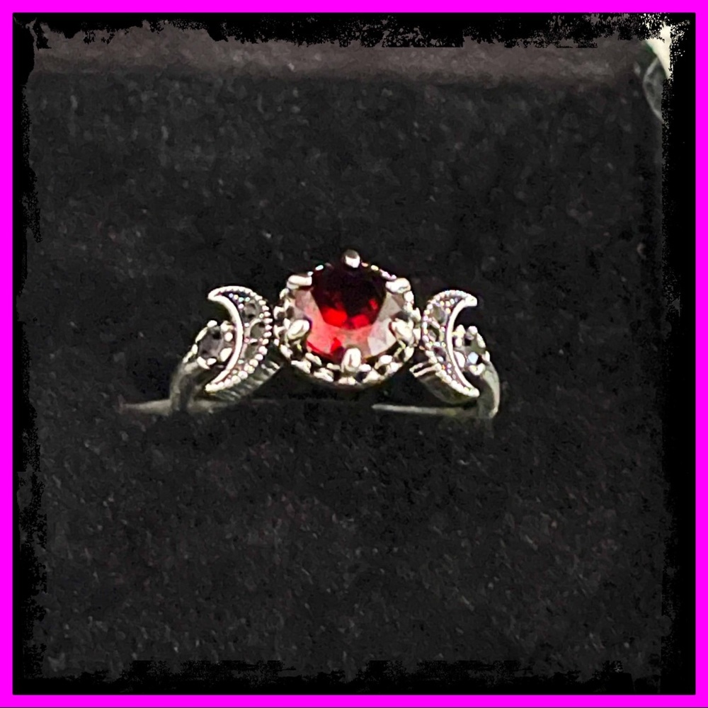 New Red Ruby Sterling Silver Eternity Goddess Moon Phase  Wiccan Ring - Picture 3 of 12